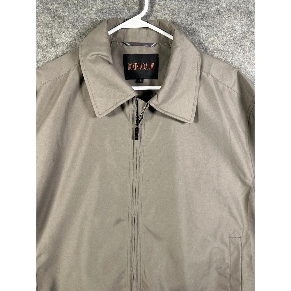 BOXIN.AOA.JW. Mens Harrington Jacket Tan Beige FullZip Lined Coat Large 77149440